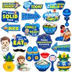 Zyozique Annaprasanam Photo Booth Props | Newborn Rice Ceremony Sign Props - BLUE (Pack Of 23)