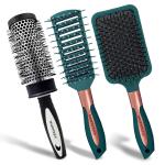 Majestique 3Pcs Hair Brush Set - Paddle, Vent & Large Blow Dry Brush - Cushion Brush for Women & Men - Wet & Dry Smoothing Detangling Brush for Long Thick Hair