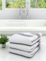 Athom Trendz Diamond Border White Cotton Bath Towel 75 cm x 150 cm (Pack of 3) ATZ-BT-Z-C3
