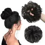 LYKAA Messy Bun Hair Piece Hair Extensions With Elastic Rubber Band, Bun Juda Hairpiece, Synthetic Hair Scrunchies Artificial Fake Donuts Maker for Women Girls (1 pcs, Black)