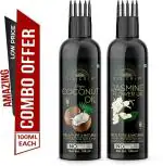 Desi Crew 100 Percent Pure Virgin Coconut and Jasmine Flower Oil with Comb Applicator Cold Pressed for Skin, Body and Hair Care 100 ml Each