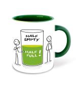 Whats Your Kick Half Empty Half Full Quotes Printed Dark Green Ceramic Coffee Mug 325 ML