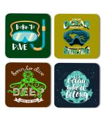 Whats Your Kick Born to Dive Printed Set of 4 Coasters With Beautiful Metal Stand