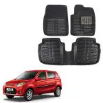 Oshotto 4D Artificial Leather Car Floor Mats For Maruti Suzuki Alto 800 - Set of 3 (2 pcs Front & one Long Single Rear pc) - Black