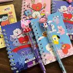 LE DELITE school stationery for kids-BTS CARTOON NOTEPAD SPIRAL DIARY with pencils(12 folder set)