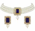 Gyaan Jewels Handmade Alloy Earring and Necklace Set Gold, White, Blue (Women, Girls) Free Size