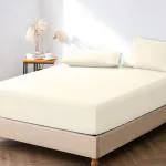 Pizuna New Ivory Cotton, Sateen Weave Queen Size Fitted Bedsheets Queen Size, 63X76 Inch With 2 Pillow Cover