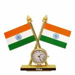 VOILA Indian Cross Design Flags with Watch Stand for Car Dashboard Pack of 1