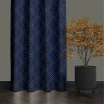 Urban Space Pure Blackout Curtains for Living Room, Gold Foil Printed Luxurious 100% Blackout Curtains Eyelet with Tieback, 1 Piece Pack, Diamond Navy Blue (Long door 8ft x 4ft)