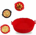 DANKHARA BROTHERS Air Fryer Silicone Liners Round Food Safe Non Stick Air Fryer Basket Oven Accessories, Air Fryer Silicone Baking Tray with Handles (Multicolor) (1 PCS)