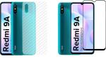Redmi 9A 2N1 Combo Pack FULL TEMPERED GLASS + Back SKIN Screen Protector By Tel, Full Glue Tempered + Back Cover Mobile Screen protector