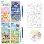 TLISMI Pack of 4 Cartoon Pictures Graffiti 12 Sheets Watercolor Painting Book with Painting Brush Creative 6 Integrated Watercolor Pallets Pocket Painting Kit for Kids, Toddlers, Students, Gifts