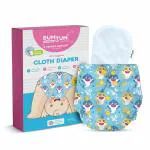Bumtum Ultrahygiene Freesize Cloth Diaper for Babies 0 to 3 Years | 3 Washable & Reusable Diaper and 3 Cotton Soaker Baby Shark Extra Soft Cloth Diaper