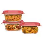 Cutting EDGE Flexi Lid Borosilicate Square Store, Safe Storage & Lunch Glass Container for Kitchen (3, 350ml - Red Lid)