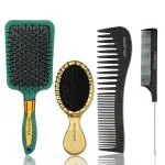 MAJESTIQUE Hair Brush Set, Paddle Detangling Hairbrush, Wide-tooth and tail comb No Bristle, suit for Women Men and Kids Thick/Thin/Curly/Dry Hair Gift kit (Color may vary)