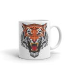 Rish Double Tiger Theme Printed White Ceramic Coffee Mug, 350 Ml