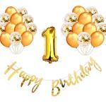 Sv Traders 1st Birthday Golden Colored Pre-Filled (10)Confetti Balloons+Golden Metallic Balloons(20)