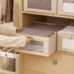 SHALVI Foldable Storage Box for Clothes, Foldable Closet Organiser, Portable Storage Baskets, Drawer Organizers with Clear Mesh Window (Cream) (pack of 1)