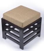 Ikiriya Houston Sheesham Wood Stool in Dark Brown Finish & Jute Beige fabric Cushion