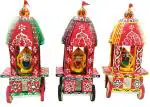 Real Craft Multicolor Lord Jagannath Handmade Ratha Car Festival Rath Nandighosha Taladhwaja Darpadalana Decorative Showpiece Wood Chariot (20 cm)