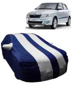 Carigiri White And Navy Blue Car Body Cover For Skoda Fabia(Triple Stitched,Mirror Pockets,Uv Resistant,Dustproof)