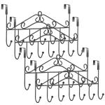 VMITRA Over The Door Hook Hanger, 4 Pack Over The Door Towel Hook Coat Rack with 7 Hooks, Metal Hanging Organizer for Clothes Coat Hat Towel Bedroom Bathroom, Black