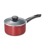 Prestige Omega Deluxe Aluminium Induction Base Non-Stick Milk Pan with Glass Lid, 16 cm, 1.5 L (Red)