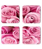 Whats Your Kick Flowers Beautiful Light Pink Rose Flower Design Printed Set of 4 Coaster With Metal Stand