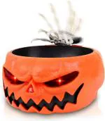 Jagmag Multicolor Animated Halloween Skull Bowl, Halloween Pumpkin Candy Bowl Dish With Creepy Moving Skeleton Hand For Halloween Party Decoration