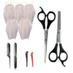 Doberyl Beginners Hair Cutting Scissors Kits, Hairdressing Scissors Kit, Stainless Steel Thinning Scissors, Disposable Hair cut cape/apron, Hair clips, Combs, Salon Barber Professional Hair Trimming Set