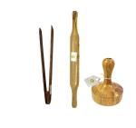 Arman Spoons Brown Wood Chimta, Belan And Masher Set (Pack Of 3)