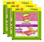 Scotch-Brite Sponge Wipe, Kitchen Cleaning Sponge, Reusable, Multi-Color, Easy to use (5N, Pack of 3)
