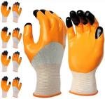 SAMBHAW Orange Black Tiger Print Latex Nitrile Palm Coated Safety Hand Gloves 5 Pair Wood-working, Blowtorch, Laboratory, Power Tool Safety Goggle (L)