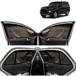 Kingsway Car Magnetic Sun Shades Curtains for Mahindra Scorpio, Model Year : 2019 - 2022, Zips in Front Window, Color : Black, Cotton Mesh, Complete Set of 6 Piece