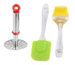 URBAN BUY Stainless Steel Pav Bhaji Masher With Silicon Basting Big Spatula Set and Multicolour, Pack of 2