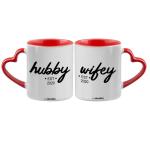 Cheeksy Hubby &Amp; Wifey Estd 2020 Printed Coffee Tea Mug 300 Ml With Heart Handle Quote | Cartoon | Gift For Couple | Daughter | Birthday | Friends | Sister | Brother | Kids | | Valentine | Set Of 2