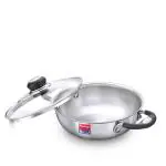 Prestige Tri Ply Splendor Stainless Steel Gas and Induction Compatible Kadai with Glass Lid, 24cm (2.7 L)(Silver)