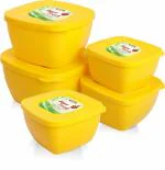 PORPOISE 5 Piece Microwave Safe Kitchen Food Storage Container Jar Bowls with lid Aqua Fresh Microwave Bowl Set of 5 Mini Small Medium Large Big | Palak Product | (Yellow 5pc)