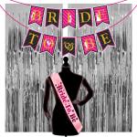 Zyozique 4 Pcs Bachelorette Party Decorations Kit,Bridal Shower Party Supplies & Engagement Party,Bride To Be Banner,Sash And Foil Curtain Pink Party