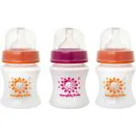 Naughty Kidz Orange Pink and Orange Premium Natural Baby Feeding Bottle with Natural LSR Nipple 125ml Pack of 3