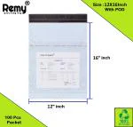 REMY PACKAGING 12X16 INCH Tamper Proof Courier Bags With POD JACKET Poly Mailer Envelopes Pouches Cover 55 MICRON 100 PCS Packet (White & Black)
