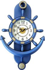 Shrijay Analog 38 cm X 26 cm Wall Clock (Blue, With Glass, Pendulum)