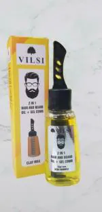 VILSI 2-in-1 Men Hair Styling Gel and hair-beard oil with Comb, Long Lasting Fluffy Men Fast Build Hair Salon Styling Gel and hair-beard oil, Hair Wax Gel Styling Moisturizing Long-lasting