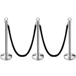LADWA Set of 3 Silver Finish Q Please (Q Manager) with Black Velvet Rope for Ensuring Social Distancing, Queue Manager with 1.5m Rope, Barricade, Stanchions (Set of 3 Pillar and 3 Rope)
