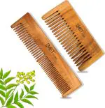 GMET Natural Neem Wood comb Helps in Hair Growth, Hairfall, Dandruff Control & Hair Growth Hair Straightening, Frizz Control For Men & Women |Organic Pure Desi Neem Comb C2 & C4- Pack of 2