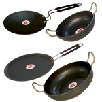 LAZYwindow Traditional Iron Tawa And Deep Bottom Kadhai Combo Pack (Base Black)