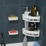 XBEY Bathroom Accessories with Strong Magic Sticker (2 Corner Shelves, 2 Soap Dish with 4 Hook )