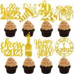 Festiko 48 Pcs Hello 2023 Cheers to 2023 Glitter Cupcake Toppers for New Years, Happy New Year Party Decoration Supplies