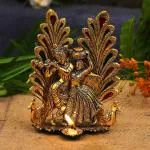 Expleasia Dancing Radha Krishna Idol with Diya Peacock Feather Back Decorative Showpiece - 20 cm