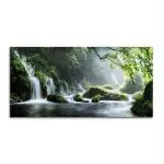 Tamatina Multicolor Nature Art Waterfall In Forest Nature Canvas Painting - 21X11 Inch